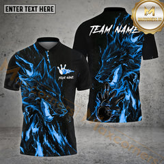 Maxcorners Bowling Ball & Pins Flame Wolf Pattern Jersey Style Personalized Name, Team Name 3D Polo Shirt (4 Colors)