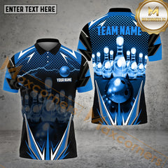 Maxcorners Bowling Ball & Pins Light Thunder Pattern Personalized Name, Team Name 3D Polo Shirt (4 Colors)