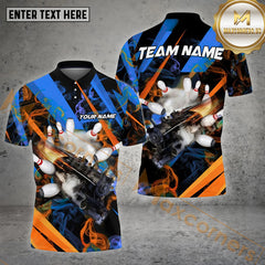 Maxcorners Bowling Ball & Pins Train Busting Through Pattern Personalized Name, Team Name 3D Polo Shirt (4 Colors)