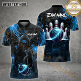 Maxcorners Skull Thunder Lightning Bowling Jersey Multicolor Customized Name, Team Name 3D Polo Shirt (4 Colors)