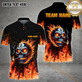 Maxcorners Billiard Smoke Skull Flame Pattern Multicolor Options Personalized Name, Team Name 3D Polo Shirt (4 Colors)