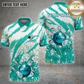 Maxcorners Bowling & Pins Splash Pattern Multicolor Option Customized Name, Team Name 3D Polo Shirt (4 Colors)