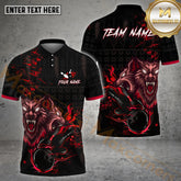 Maxcorners Bowling & Pins Wolf Flame Bowling Ball Pattern Multicolor Option Customized Name, Team Name 3D Polo Shirt (4 Colors)