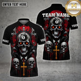 Maxcorners Billiard Crack Ball 8 Skull Multicolor Options Personalized Name, Team Name 3D Polo Shirt (4 Colors)
