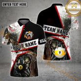 Maxcorners Billiard 8&9 Ball Skull Multicolor Options Personalized Name, Team Name 3D Polo Shirt (4 Colors)