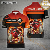 Maxcorners Bowling & Pins Flame Funny Bowling Ball Pattern Multicolor Option Customized Name, Team Name 3D Polo Shirt (4 Colors)