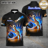 Maxcorners Bowling & Pins Funny Pins Bowling Ball Pattern Multicolor Option Customized Name, Team Name 3D Polo Shirt (4 Colors)