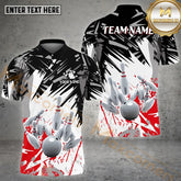 Maxcorners Diamond Bowling & Pins Pattern Multicolor Option Customized Name, Team Name 3D Polo Shirt (4 Colors)