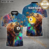 Maxcorners Billiard Bear 9 Ball & 8 Ball Colorful Multicolor Options Personalized Name, Team Name 3D Shirt (4 Colors)