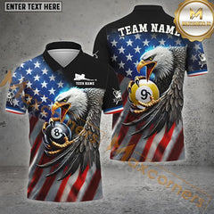 Maxcorners Billiard 8 Ball, 9 Ball, 10 Ball Eagle Flag Of US Pattern Options Personalized Name, Team Name 3D Shirt