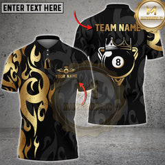 Maxcorners Billiard Flame Gold Crown Tribal Style Multioptions Personalized Name, Team Name Unisex 3D Shirt