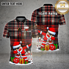 Maxcorners Christmas Bowling Santa Dabbing Plaid Multicolor Options Personalized Name, Team Name Unisex 3D Shirt