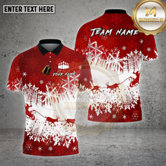 Maxcorners Christmas Bowling Snowflake Sleigh Red White Multicolor Options Personalized Name, Team Name Unisex 3D Shirt