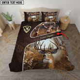 Maxcorners Maxcorners Deer Hunting Autumn Forest Leather Trim Personalized Name Bedding Set 3D Print Custom Name (4 Color)