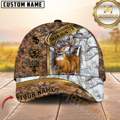 Maxcorners Deer Hunting 3D Buck Brown Camouflage Golden Line Design Personalized Name 3D Cap (4 colors)