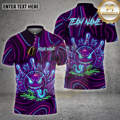 Maxcorners Bowling Neon Evil Ball Glow Effect Multioptions Personalized Name, Team Name Unisex 3D Shirt (4 Colors)