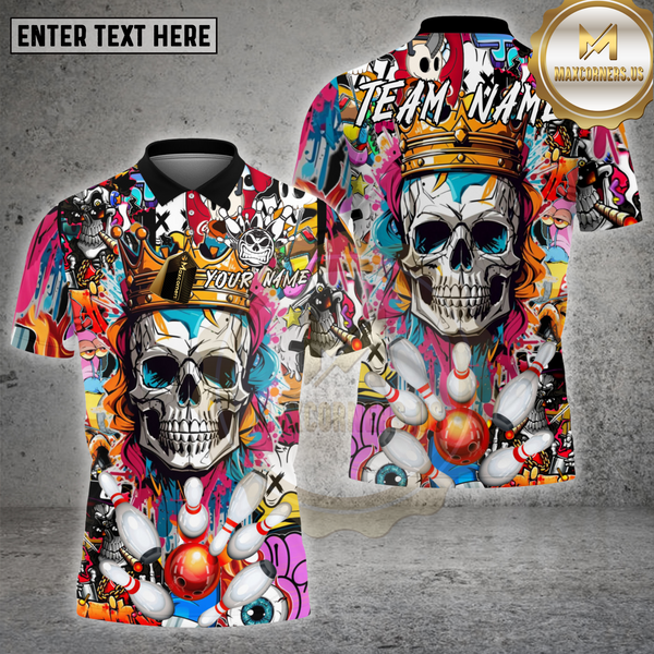 Maxcorners Bowling Skull King Graffiti Crown Multioptions Personalized Name, Team Name Unisex 3D Shirt