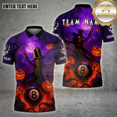 Maxcorners Billiards Shirt Scarecrow 8 Ball Halloween Pumpkin Multicolor Options Personalized Name, Team Name Unisex 3D Shirt (4 Colors)