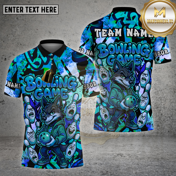 Maxcorners Bowling Shirt Cartoon Wolf vs Angry Pins Multioptions Personalized Name, Team Name Unisex 3D Shirt (4 Colors)
