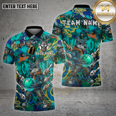 Maxcorners Bowling Shirt Graffiti Wolf Jetpack Pins Multioptions Personalized Name, Team Name Unisex 3D Shirt (4 Colors)