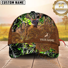 Maxcorners Hunting Whitetail Deer Brown Tooled Leather Camo Patch Custom Name 3D Cap (6 Colors)