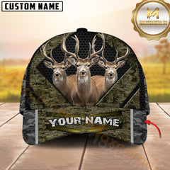 Maxcorners Triple Buck Deer Honeycomb Military Camo Custom Name 3D Cap (4 Colors)