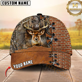 Maxcorners Hunting Buck Deer Brick Wall Blue Forest Leather Lace Custom Name 3D Cap (4 Colors)