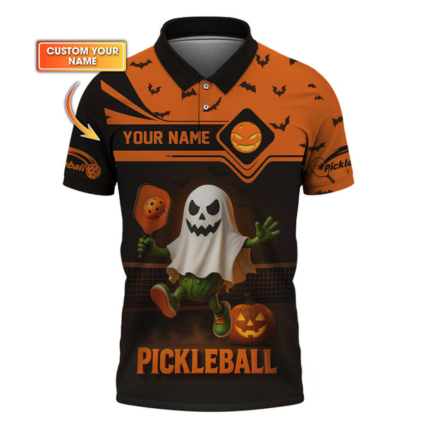 Maxcorners Custom Name Funny Pickleball Shirts, Ghost Pickleball Polos, Halloween Pickleball Shirt For Players LM0509