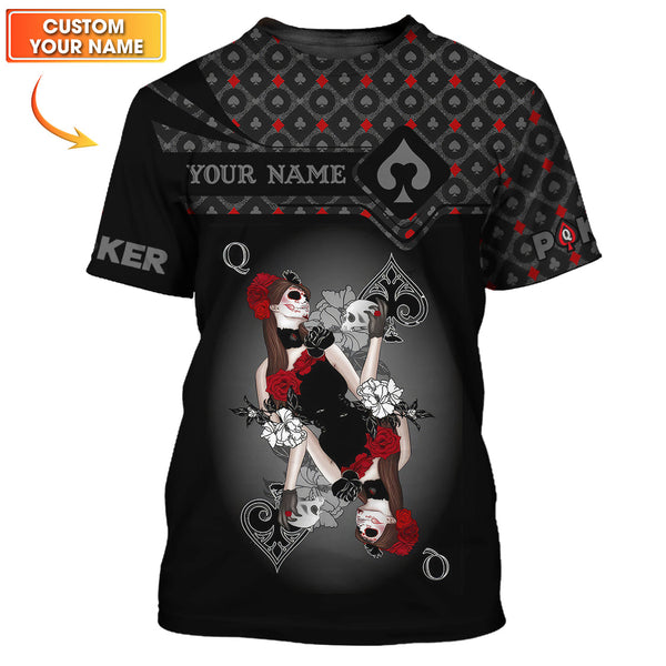 Men's Poker Shirt, Queen Of Spades Clothing Custom Name, Funny Poker T-Shirts