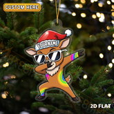 Maxcorners Funny Deer Christmas Personalized Name Reindeer Dab Sun Glass Pose Ornament And Keychain Custom Gift For Hunters 2D Flat