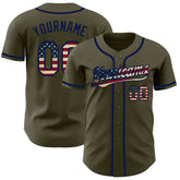 Maxcorners Custom Olive Vintage USA Flag-Cream Premium Salute To Service Baseball Jersey3 LM0210
