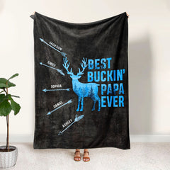 Maxcorners Personalized Hunting Dad Blanket, Custom Names Soft Cozy Sherpa Fleece Throw Blankets, Best Buckin Dad Ever Blanket, Gift for Dad, Grandpa | Blue LM1711