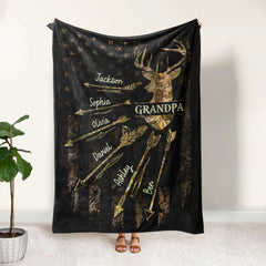 Maxcorners Personalized Hunting Dad Blanket, Custom Kids Names Soft Cozy Sherpa Fleece Throw Blankets, Deer Hunting, Fathers Day Gift for Dad, Grandpa LM1711