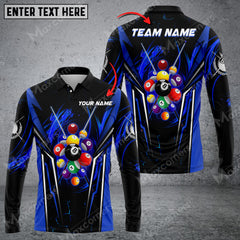 Maxcorners Billiards 8 Ball Texture Multicolor Option Customized Name Long Sleeve Polo Shirt