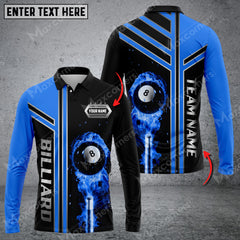 Maxcorners Billiards Ball Fire Multicolor Option Customized Name Long Sleeve Polo Shirt