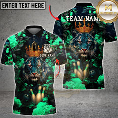 Maxcorners Bowling Tiger King Crown Red Roses Multioptions Personalized Name, Team Name Unisex 3D Shirt