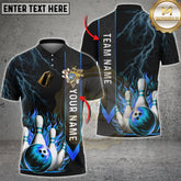 Maxcorners Bowling Strike Flame Thunder Lightning Multicolor Personalized Name, Team Name Shirt (4 Colors)