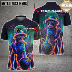Maxcorners Bowling Cat Neon Style Multicolor Customized Name, Team Name 3D Shirts