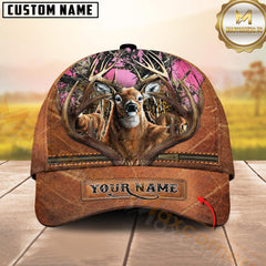 Maxcorners Buck Hunter Leather Zip Hunting Personalized Hat 3D Printed Multicolor
