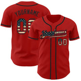 Maxcorners Custom Red Cream Pinstripe Vintage USA Flag Premium Baseball Jersey LM0210