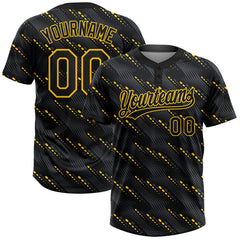 Maxcorners Custom Black Black-Gold 3D Pattern Two-Button Unisex Softball Jersey LM0609