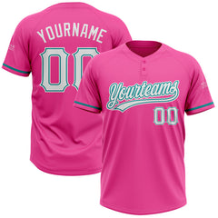 Maxcorners Custom Pink White-Teal Two-Button Unisex Softball Jersey
LM0609