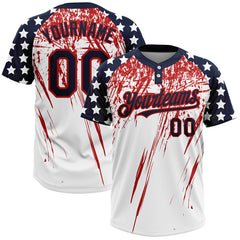 Maxcorners Custom White Navy-Red 3D American Flag Fashion Two-Button Unisex Softball Jerseys
LM0609