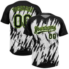 Maxcorners Custom Black Neon Green-White 3D Pattern Abstract Sharp Shape Two-Button Unisex Softball Jersey
LM0609