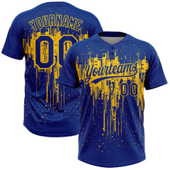 Maxcorners Custom Royal Yellow 3D Pattern Dripping Splatter Art Two-Button Unisex Softball Jersey
LM0609