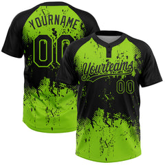 Maxcorners Custom Black Neon Green 3D Pattern Abstract Splatter Grunge Art Two-Button Unisex Softball Jersey
LM0609