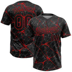 Maxcorners Custom Black Red 3D Pattern Abstract Network Two-Button Unisex Softball Jersey
LM0609