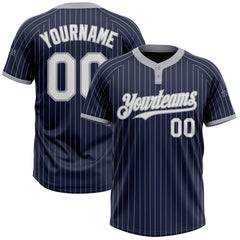 Maxcorners Custom Navy Gray Pinstripe White Two-Button Unisex Softball Jersey LM0609