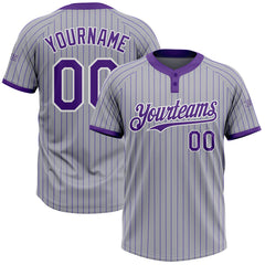 Maxcorners Custom Gray Purple Pinstripe White Two-Button Unisex Softball Jersey LM0609