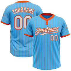 Maxcorners Custom Sky Blue Orange Pinstripe White Two-Button Unisex Softball Jersey LM0609